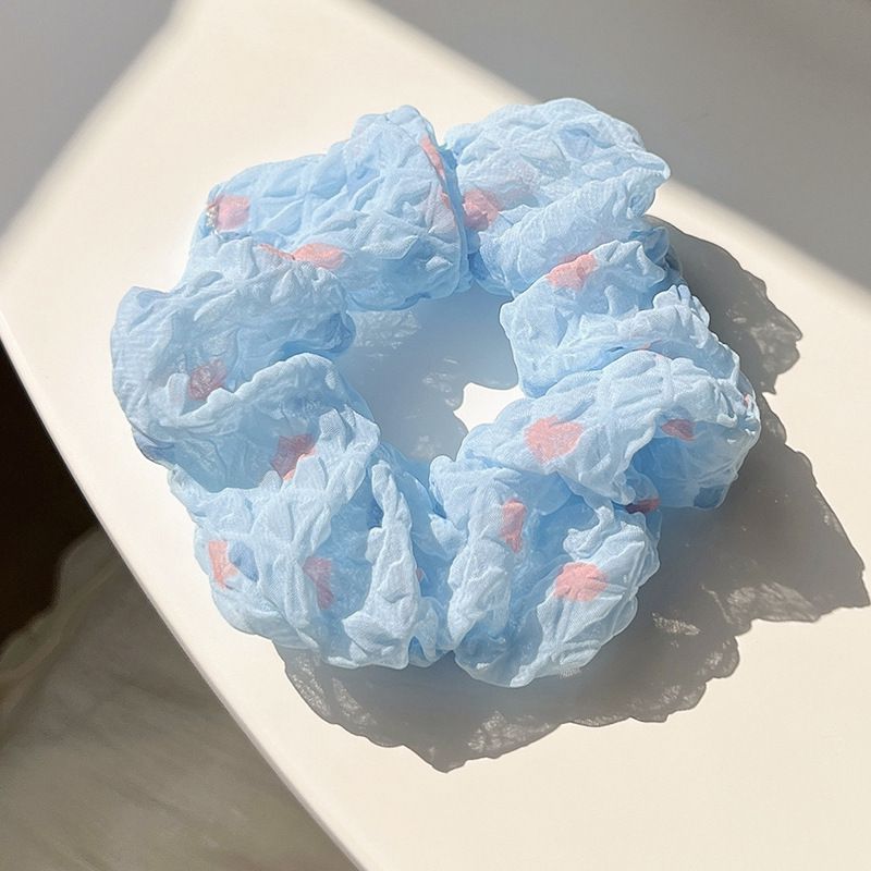 皺摺感小清新布藝大腸圈/髮圈-圓點-白色