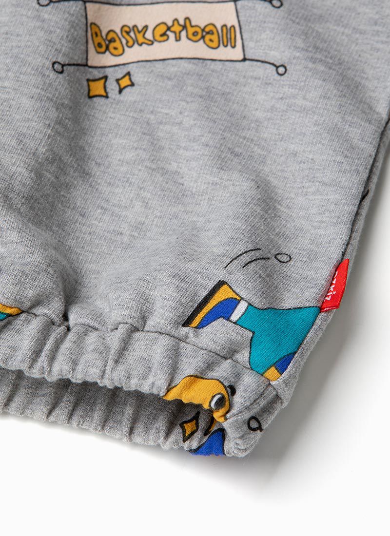 韓國 OZKIZ - 恐龍打籃球中領拉鍊上衣-灰