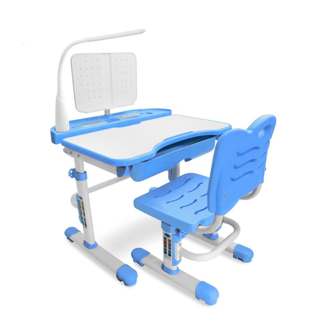 Kikimmy - 可升降成長型兒童書桌椅(桌+椅+閱讀書架+閱讀燈)-藍 (桌子70x54x85-110 cm / 椅子33x37x65-77.5 cm)