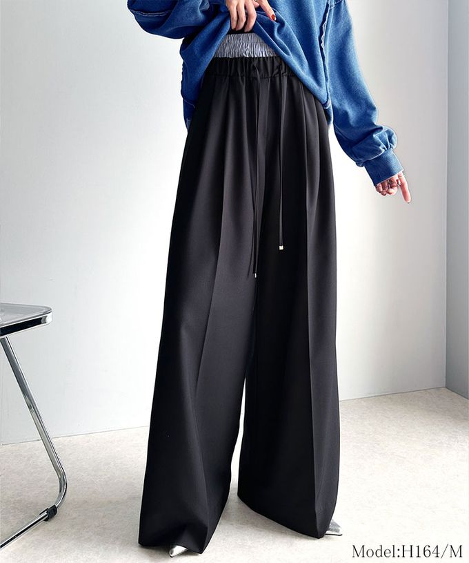 日本 Classical Elf - 腰部層次皺摺休閒舒適大寬褲-海軍藍