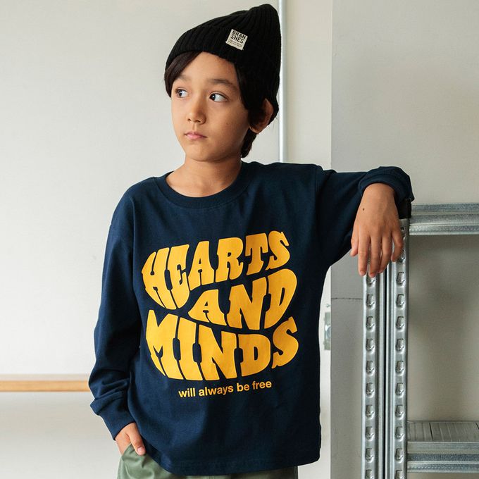 日本 BRANSHES - 100%棉 百搭印花縮口長袖上衣-圈圈文字-墨綠