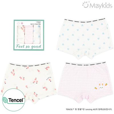 韓國 Maykids - (3入組)女寶天絲莫代爾透氣四角褲-紅蘿蔔兔兔