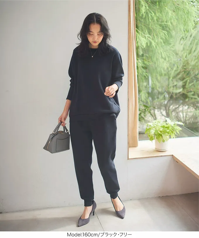 日本 Kobe Lettuce - 極上溫暖 裏起毛俐落束口長袖上衣-靛藍