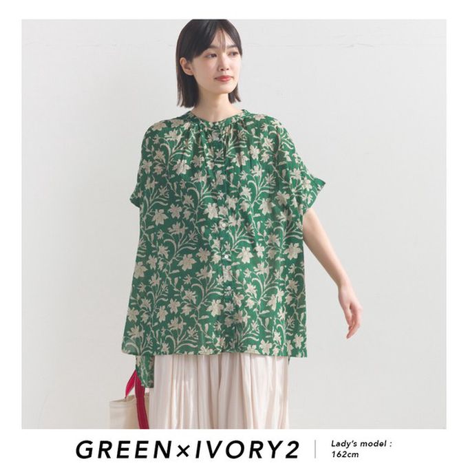 日本 OMNES - 100%印度棉 夏日印花休閒長版襯衫-象牙粉圖騰