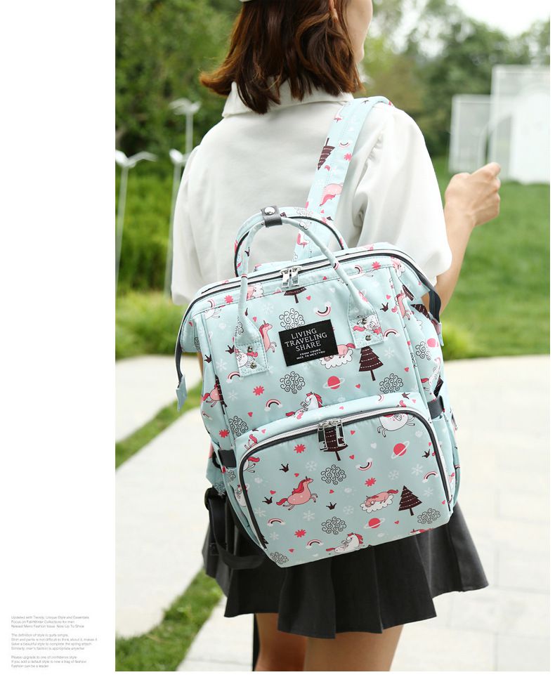 繽紛大容量媽媽包/後背包-獨角獸-淺綠色 (39x25x17cm)