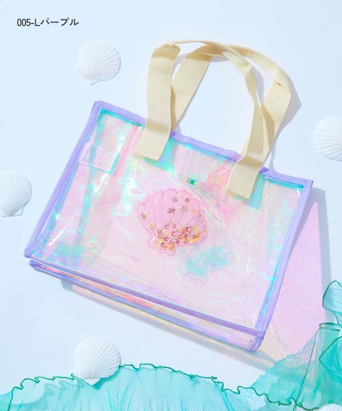 日本 devirock - 獨角獸色系閃亮PVC游泳/玩水包-櫻桃-橘x粉