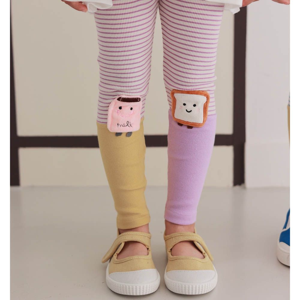 Coco rabbit 鬆緊腰條紋彈力內搭褲-吐司X牛奶瓶-淺紫