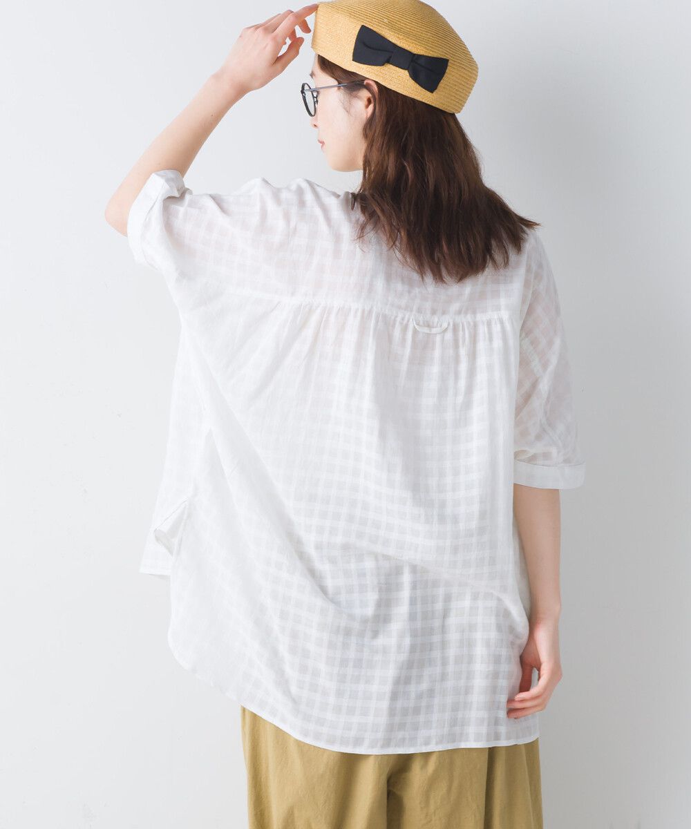 日本女裝代購 - 100%印度棉 透氣淺格紋短袖襯衫-活力紅