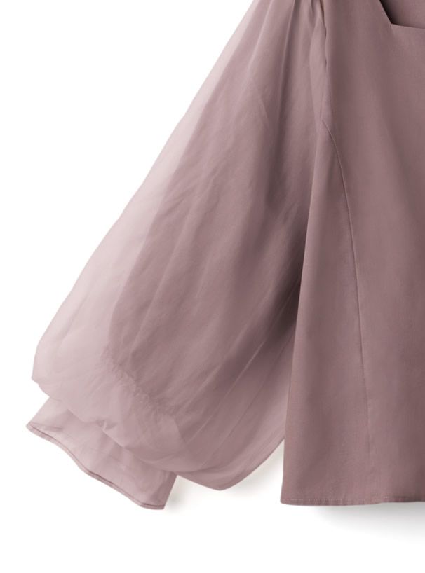 日本 GRL - 方領排釦薄紗澎澎袖上衣-時尚黑