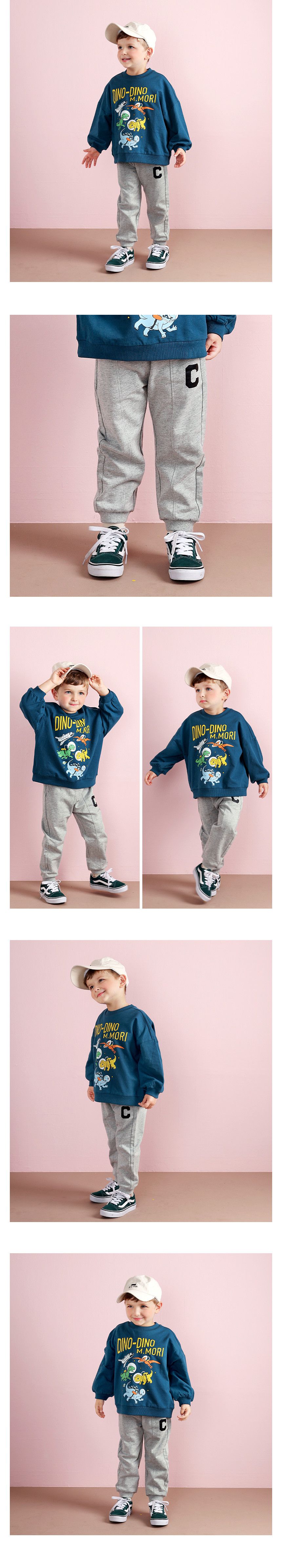 韓國 WALTON kids - 休閒感C字縮口長褲-淺灰