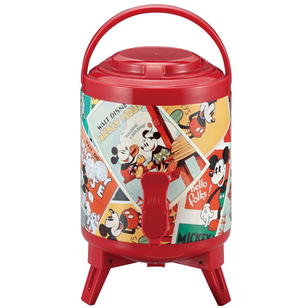日本CAPTAIN STAG - 迪士尼 保溫保冷飲料桶(可伸縮架高)-米奇漫畫-紅 (2.9L)