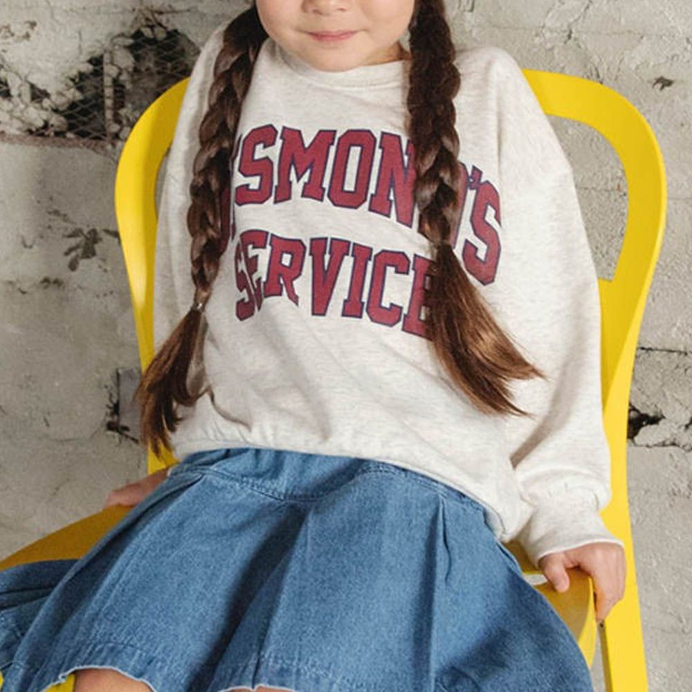 百搭印花縮口長袖上衣-英文LOGO-燕麥