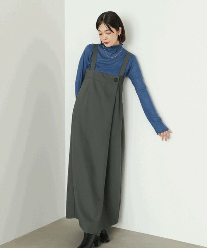 日本 Bab - 斜紋布優雅摺線工裝風吊帶裙-棕咖