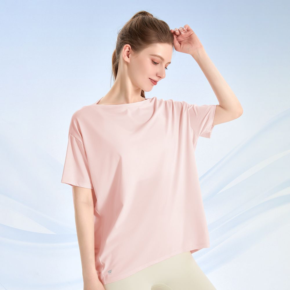 速涼絲感船領短袖上衣-冰霧粉