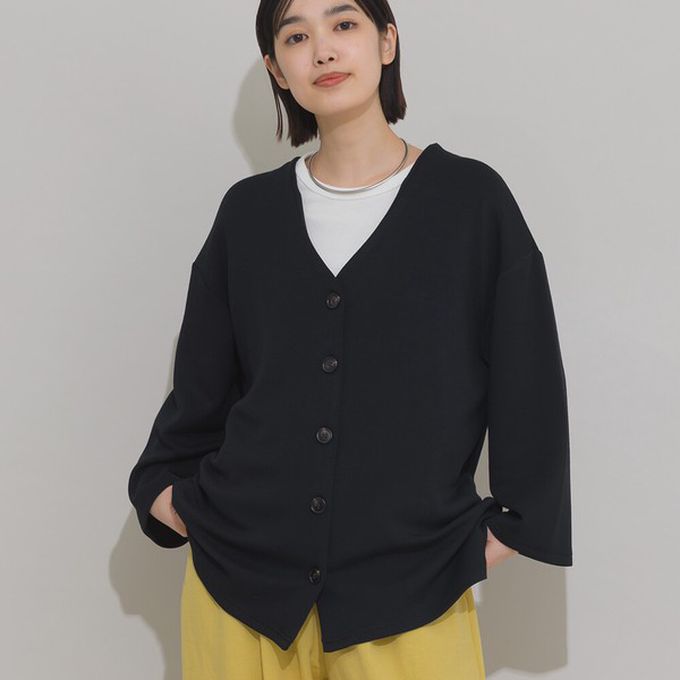 日本 OMNES - 抗UV抗花粉 柔滑無領開襟衫外套-黑