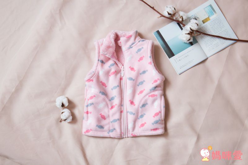 Fleece搖粒絨兒童背心(溫暖加絨)-粉色豹紋