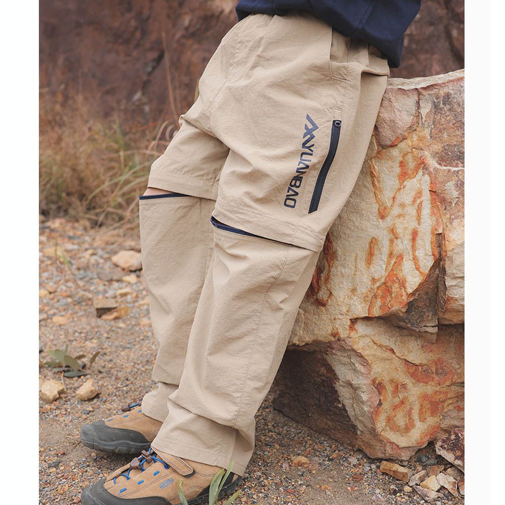 2WAY可拆式防潑水長褲-簡約字母-卡其