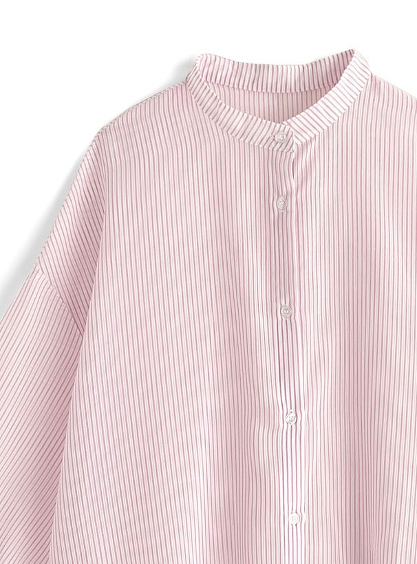 日本 GRL - 店員推薦 微透膚翻領長袖襯衫-直條紋-櫻花粉 (F)