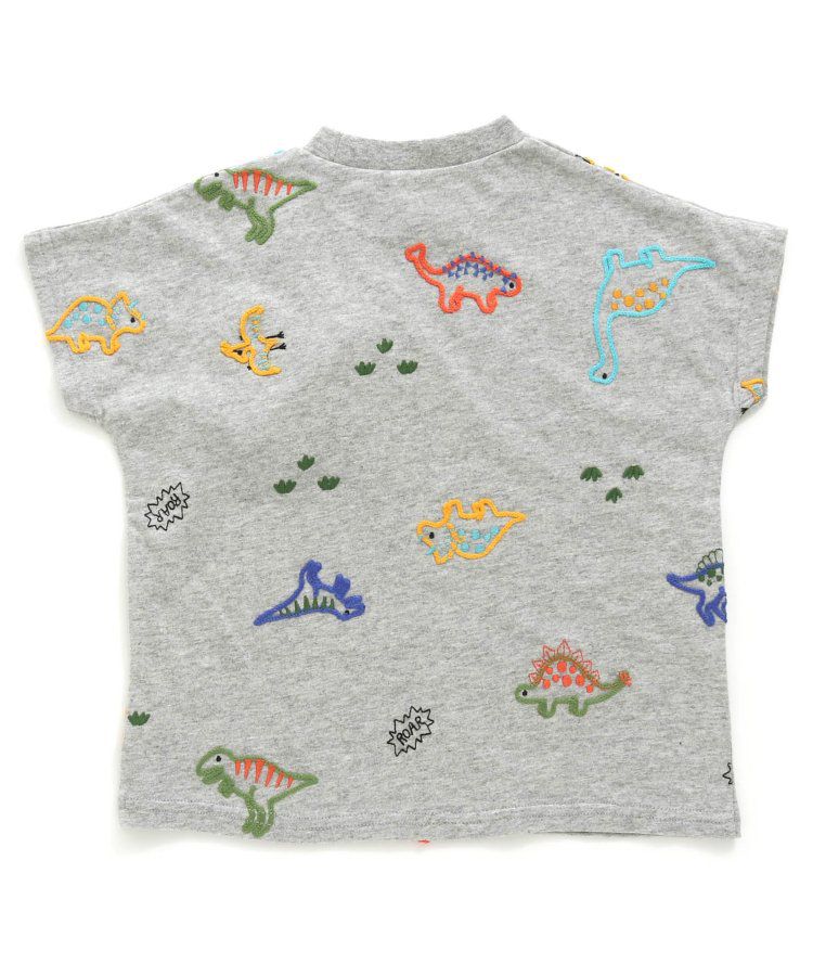 日本 BIT'Z - 彩色刺繡滿版恐龍短袖上衣-灰