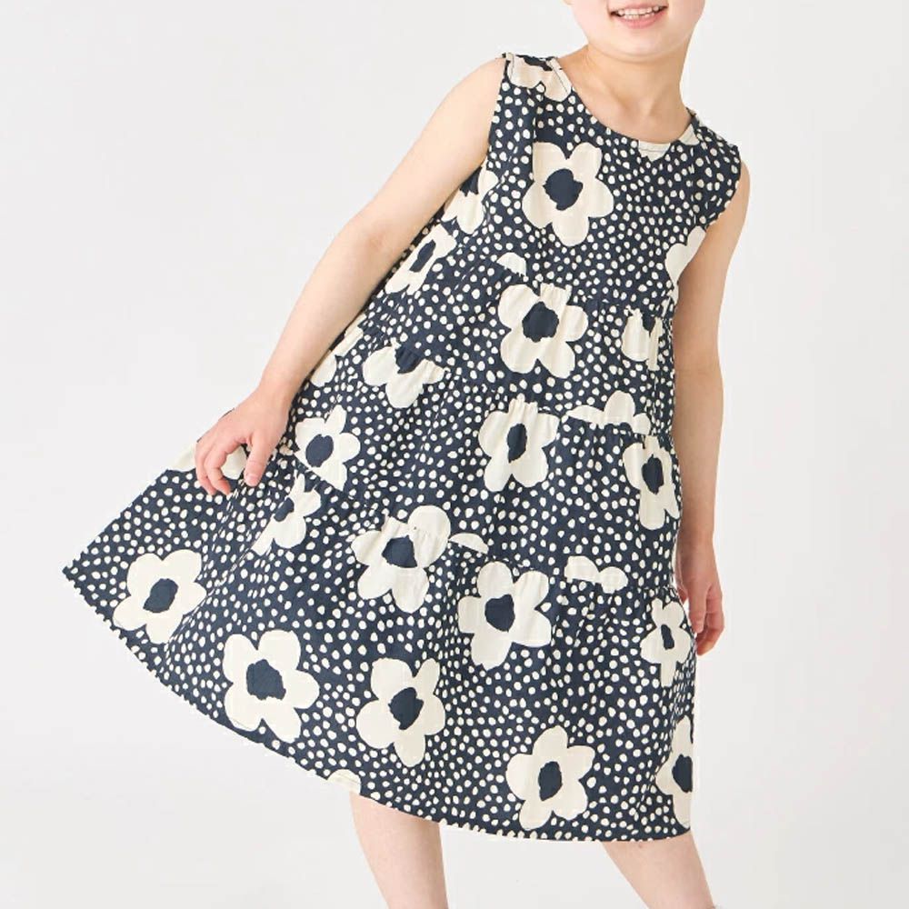 100%棉 歐風荷葉領背心洋裝-海軍藍