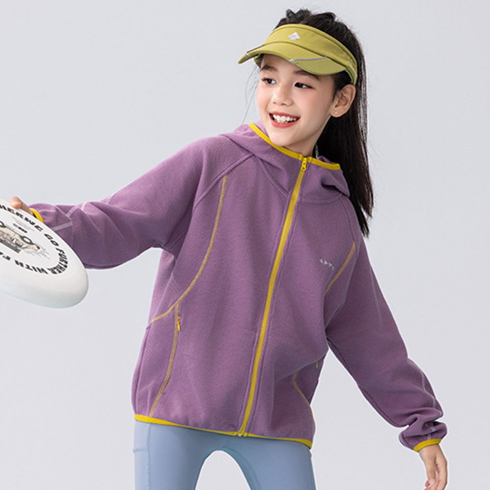 撞色華夫格連帽外套-紫色