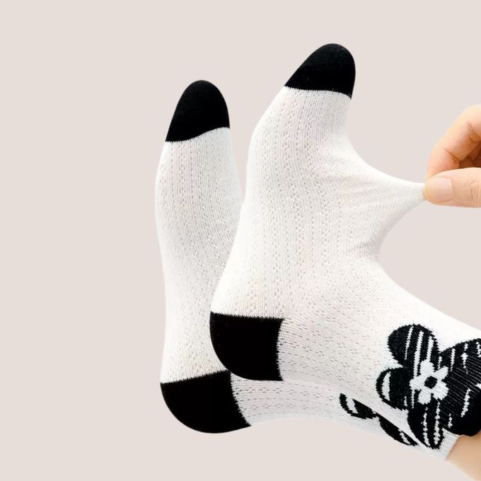 插畫黑白貓咪網眼短筒棉襪