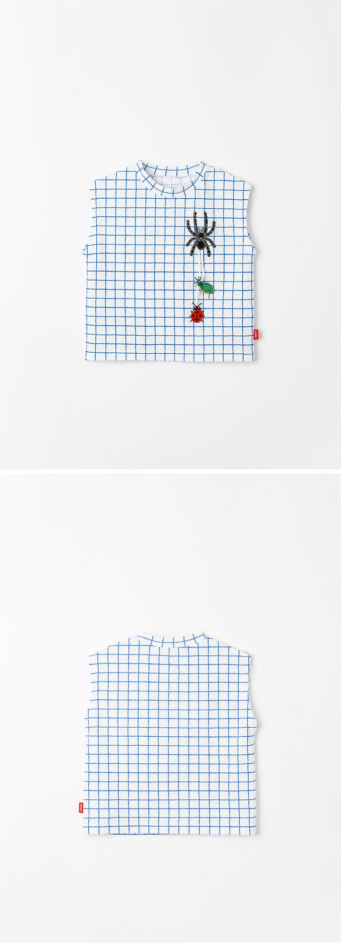 韓國 OZKIZ - 昆蟲裝飾格紋背心上衣-白