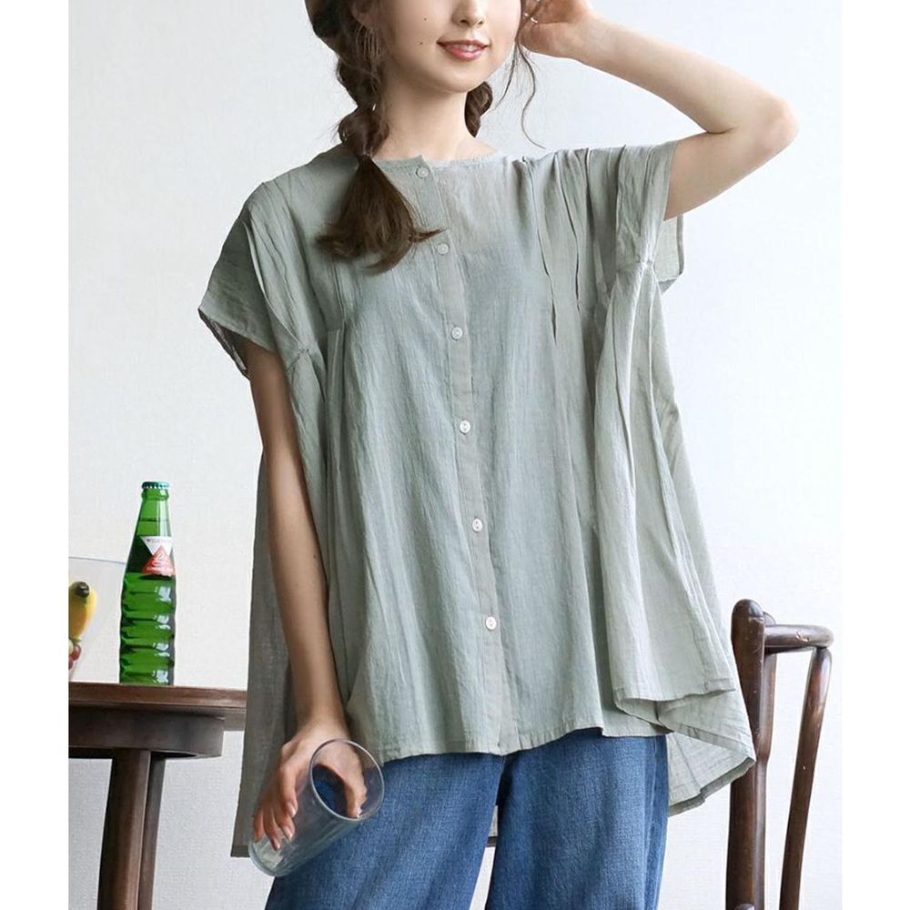 日本 zootie - 純棉輕薄圓領寬鬆短袖襯衫-薄荷