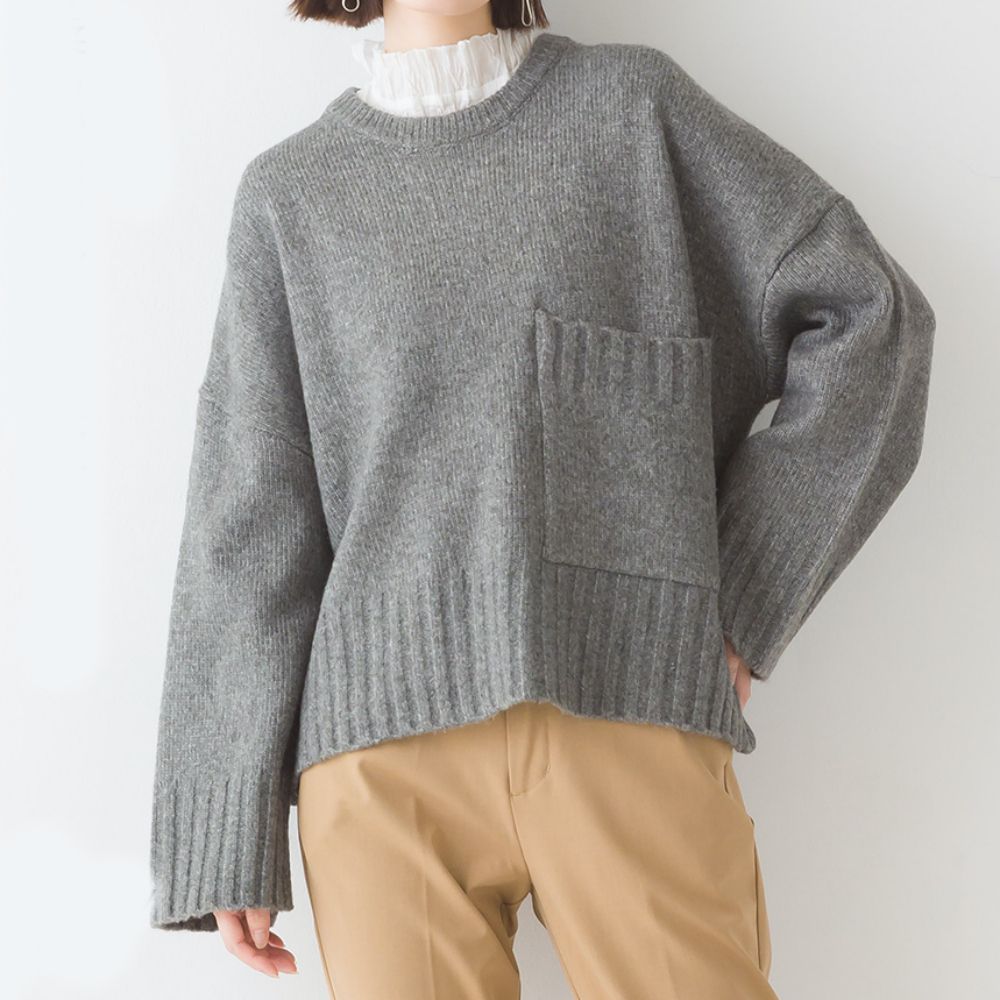 日本 OMNES - 羊毛混紡慵懶感針織毛衣-石墨灰