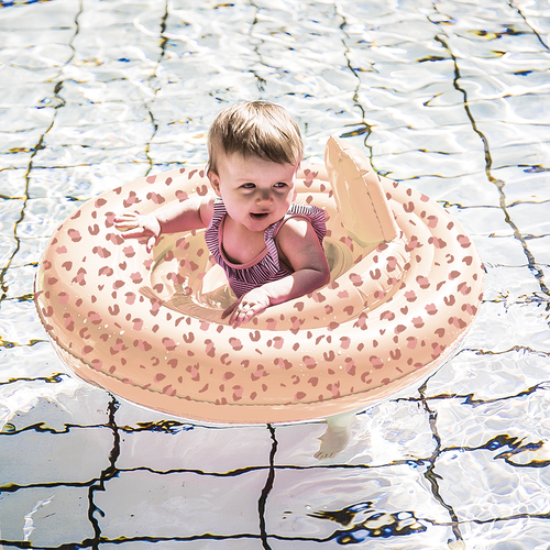 荷蘭 Swim Essentials - 荷蘭 嬰幼兒充氣坐式泳圈 (0-1Y)-復古粉小花豹