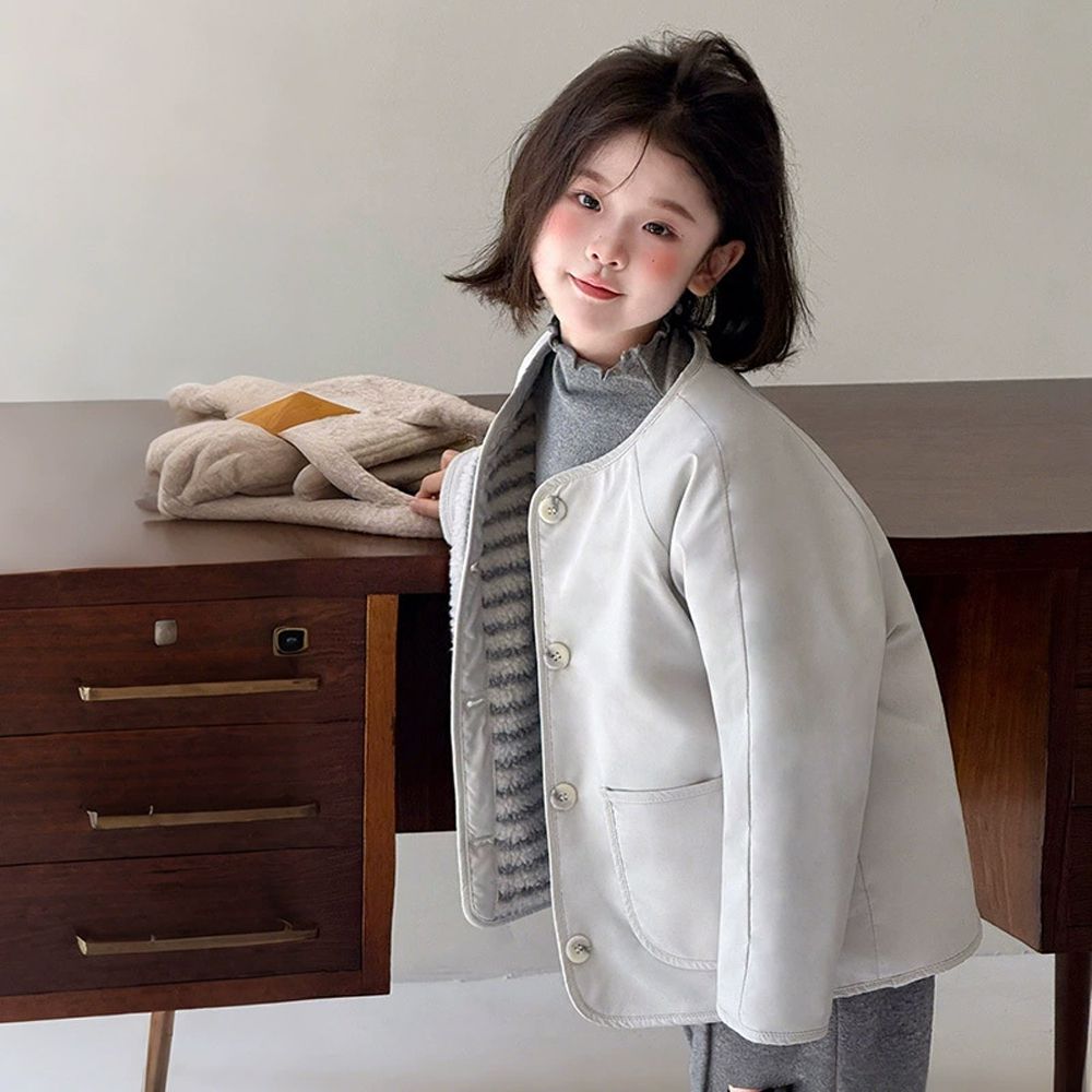 4級防水雙面穿無領毛絨外套-灰色