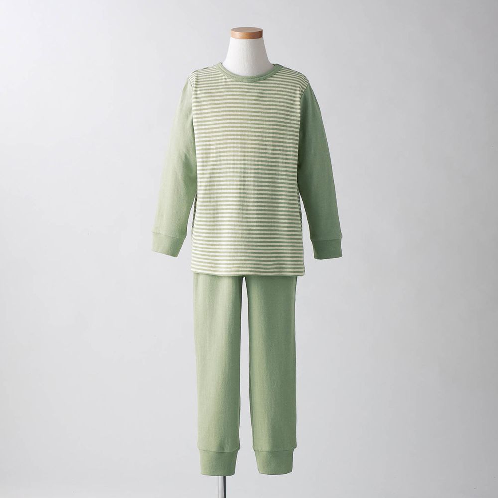 日本千趣會 - 100%純棉 (兒童)發熱家居服/睡衣(背部加厚)-條紋-綠
