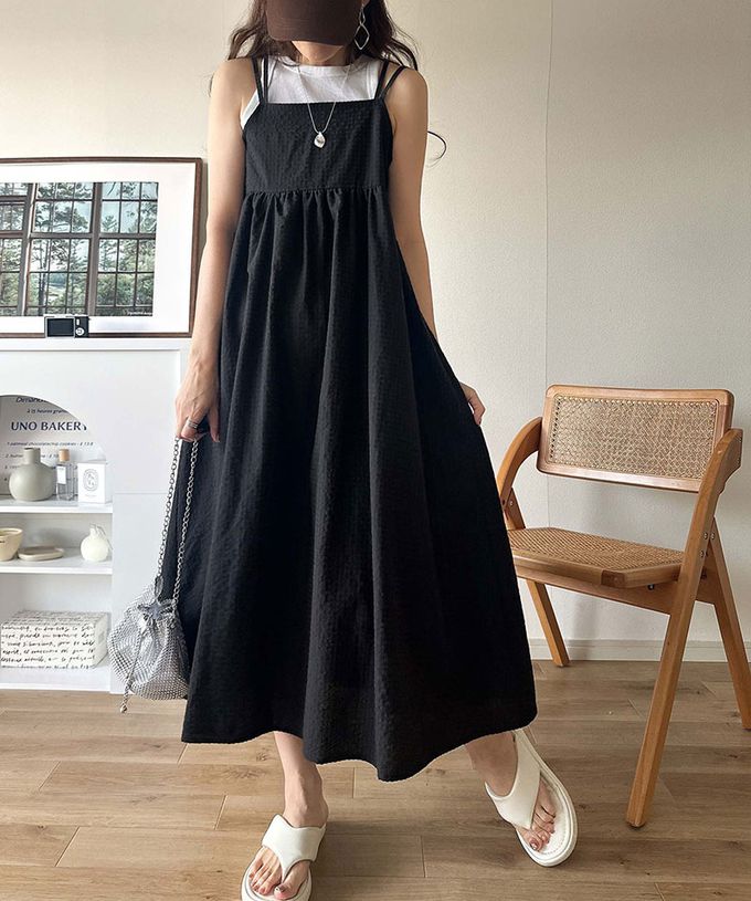 日本 Classical Elf - 成熟可愛感後綁帶吊帶洋裝-格子-咖啡