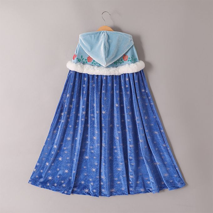 冰雪女王保暖印花斗篷-藍色