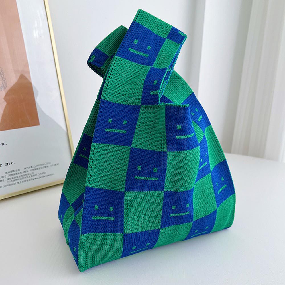 輕便休閒針織手拿包/手提包-表情包-綠+藍 (20x35cm)