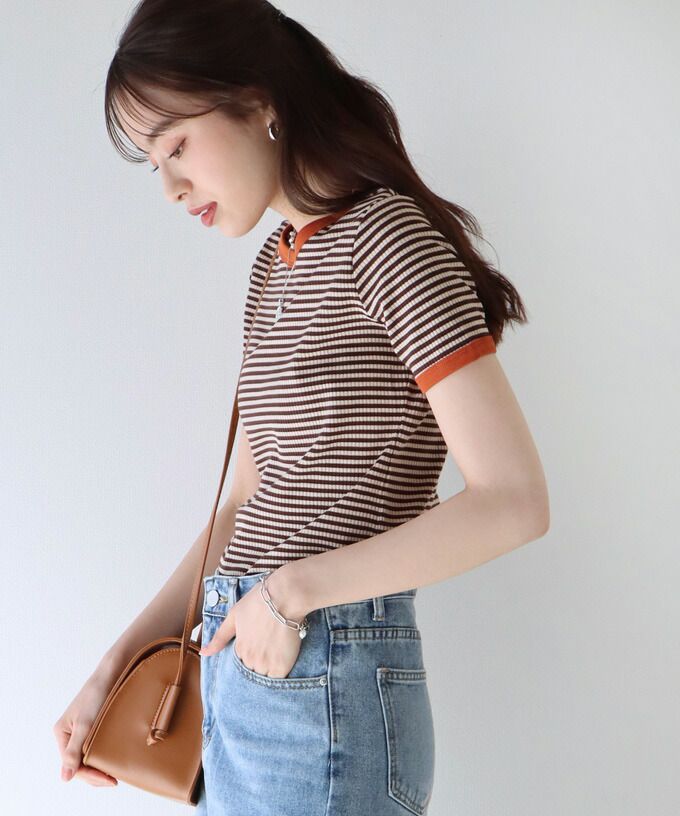 日本 BLUE EAST - 簡約條紋百搭短袖上衣-黑