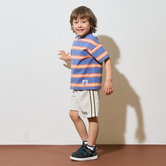 日本 b-ROOM - 側邊線條休閒短褲(4分丈)-天藍