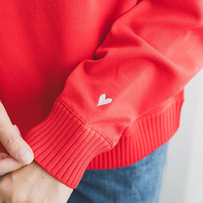 日本 ihuu - 酷甜愛心刺繡針織上衣-紅