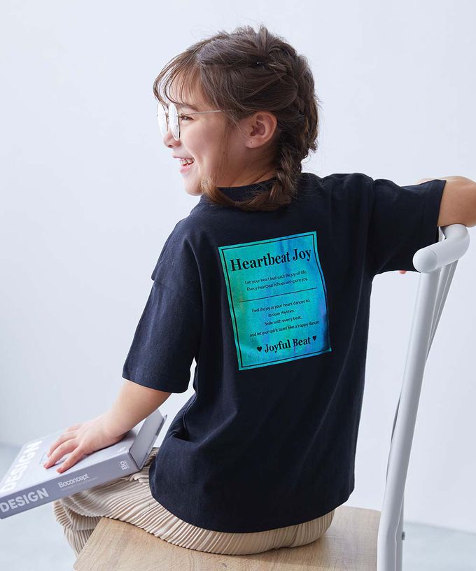 日本 devirock - 100%棉 閃亮金屬印花短袖上衣-漸層LOGO-煙燻粉