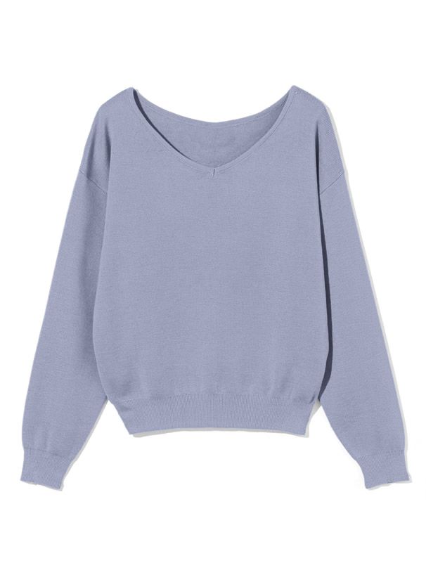 日本 GRL - 優雅V領長袖針織上衣-酒紅