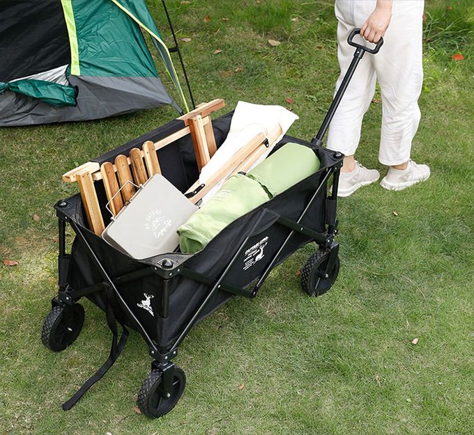 日本CAPTAIN STAG - 戶外露營CS經典款可折疊收納4輪手拉車 (黑色)