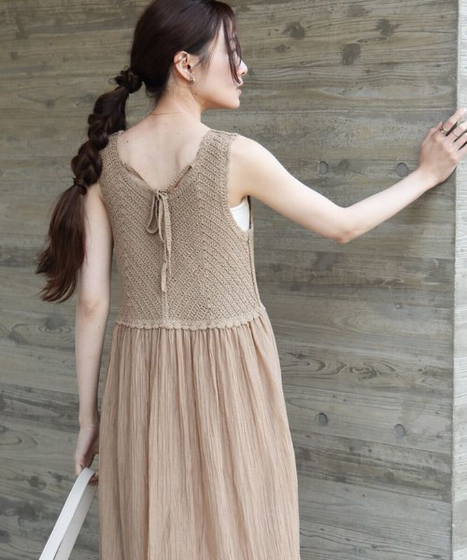 日本 Bab - 夏日氛圍鉤針縐紗背心裙-藍x棕