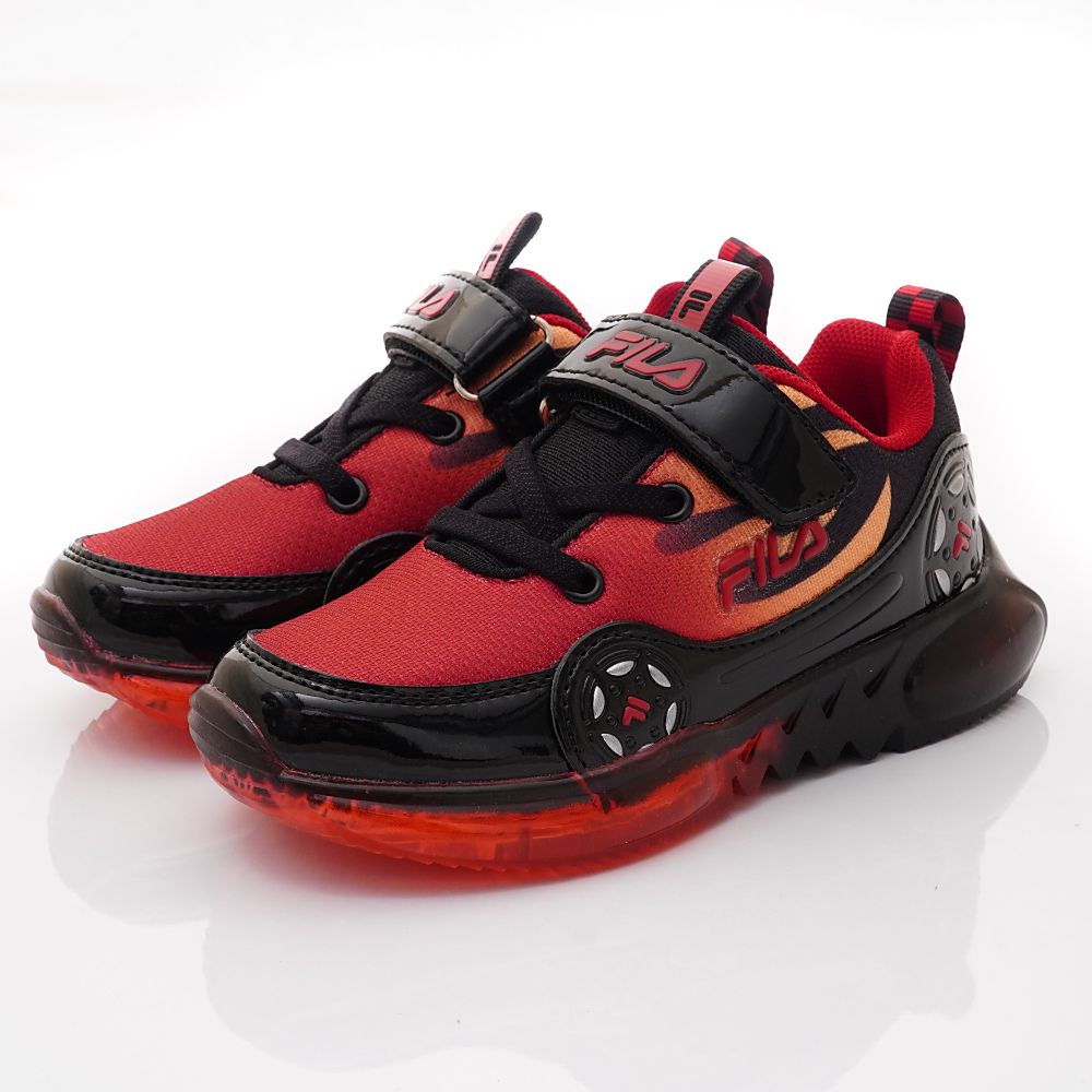 FILA - 賽車造型電燈運動鞋-7-J452X-002黑紅(中大童段)-運動鞋-黑紅