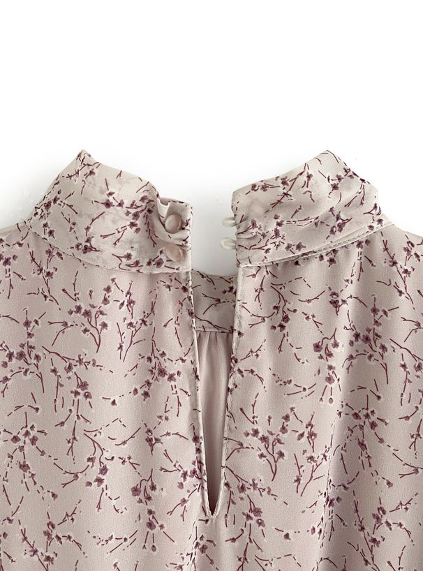 日本 GRL - 華麗扭結荷葉袖碎花洋裝-淺桃粉