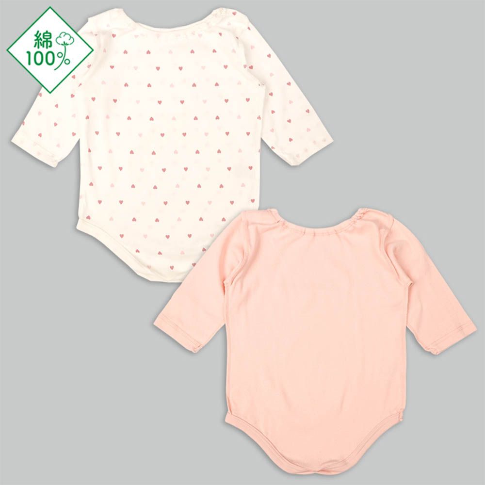 輕鬆方便長袖包屁衣2件組-套頭式 愛心-粉紅色