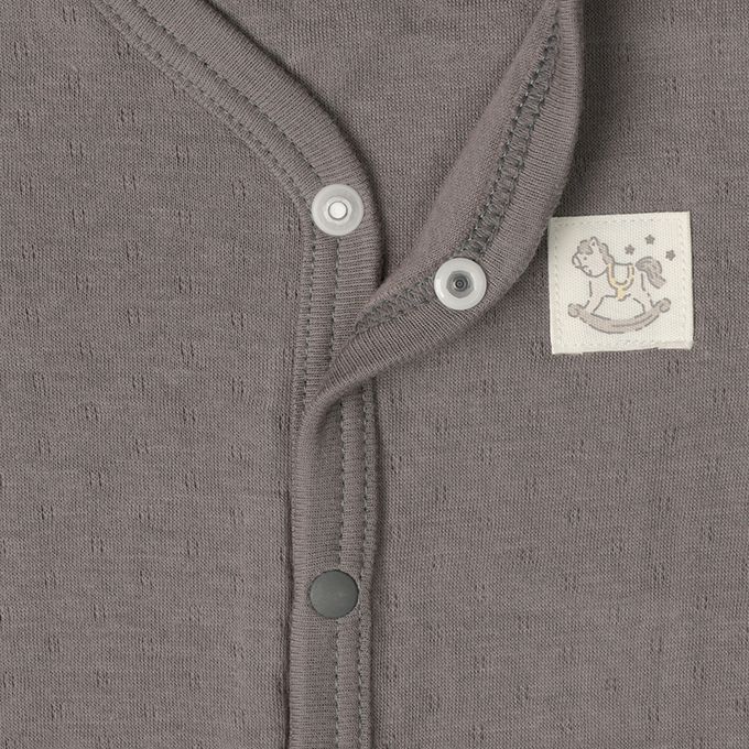 akachan honpo - 長袖前開包屁衣2件組-蓬鬆棉 木馬&橫紋-咖啡色