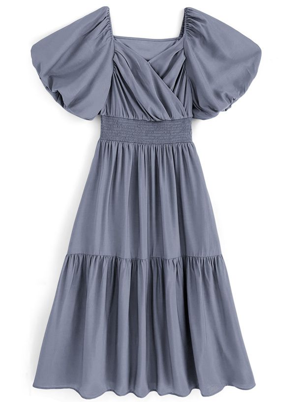 日本 GRL - 浪漫圓舞曲泡泡袖雪紡洋裝-高原綠