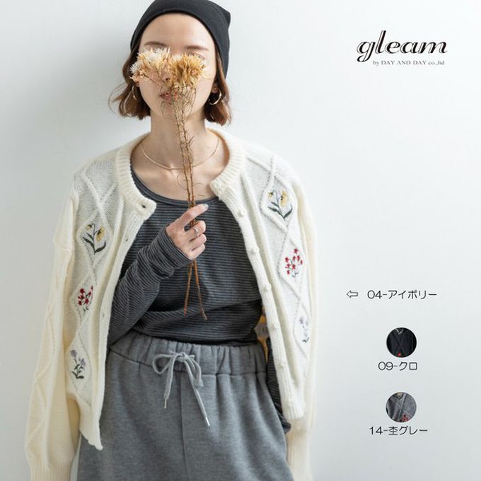 日本 gleam - 文藝風小花刺繡立體針織開襟衫-黑