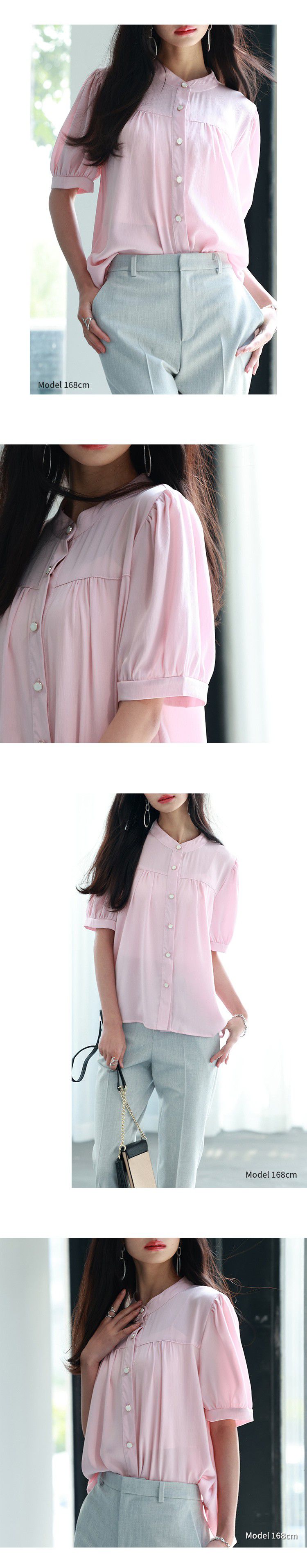 日本女裝代購 - 甜美細摺輕薄五分袖襯衫-米白