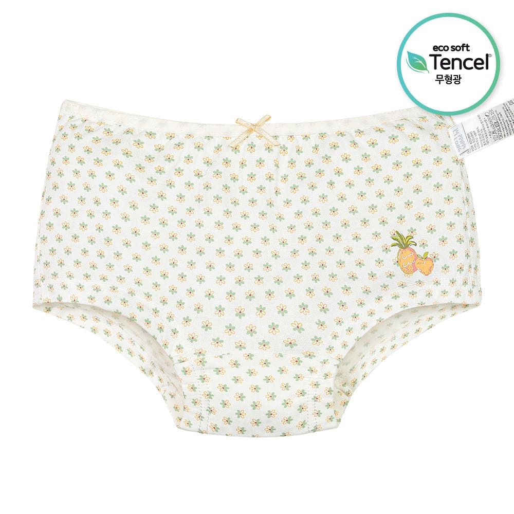 天絲纖維透氣四角褲(女寶)-小花水果插畫-米